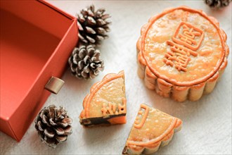 Sliced mooncakes reveal the filling