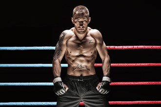 Mixed martial artist posing in boxing ring. Concept of mma