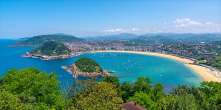 Panoramic aerial view of the beach of the city of San Sebastian from Mount Igeldo