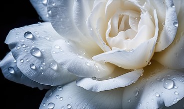 Close-up of a white rose with water droplets