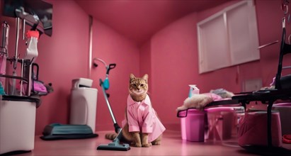 Cat cleaning lady