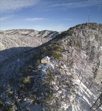 Aerial view of the Chapel of the Seven Holy Fathers in winter