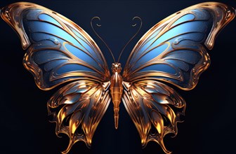 Stylized glass butterfly with glowing wings on a dark background AI generated