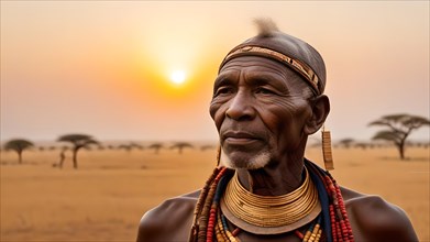 Old Maasai warrior in the savannah