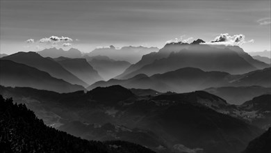 Loferer Steinberge and Berchtesgaden Alps in backlight