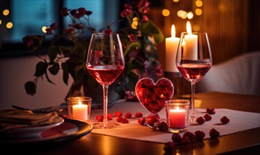 An intimate romantic table with wine glasses