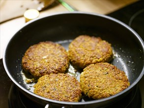 Veggie burger when frying in the pan