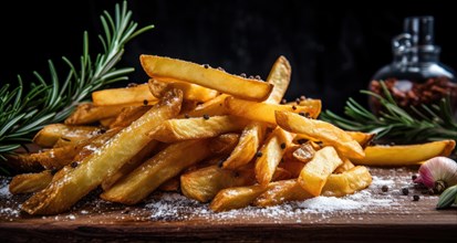 Golden French fries potatoes with rosemary