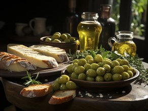 Ein rustikales Fruehstueck mit Oliven