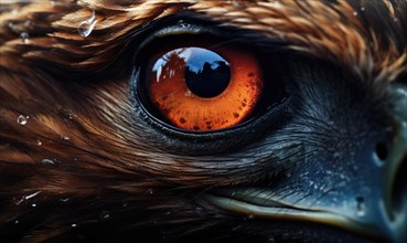 Close-up of an eagle's eye with water droplets
