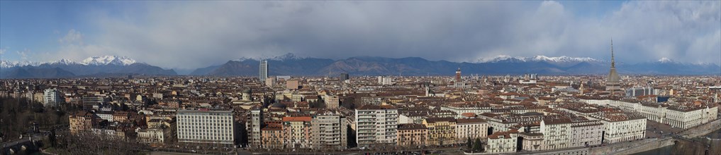 Wide panoramic aerial view of Turin