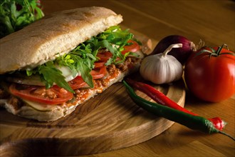 Delicious sandwich with ciabatta fresh vegetables