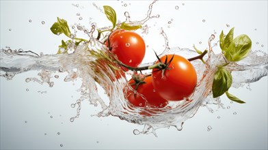 Fresh cherry tomatoes in water splash