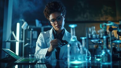 Female scientist working in laboratory. Science