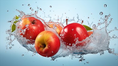 Fresh red apples falling into water with splash