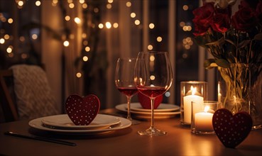 Romantic dinner ambiance with heart decorations