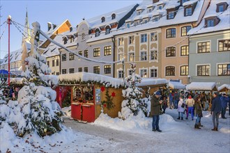 Christmas market with fresh snow