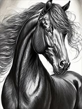 Artistic drawing black stallion