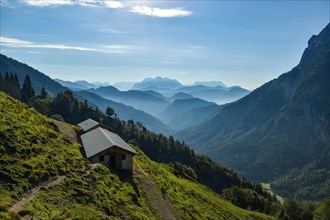 Stable and alpine hut of the Ranggen-Hochalm in the Kaiser Mountains