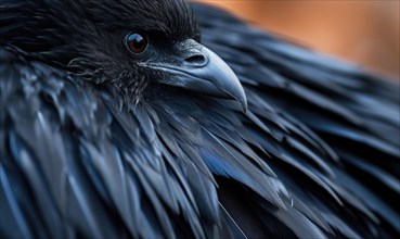 Close-up of a raven with intricately textured blue-black feathers AI generated