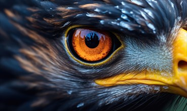 Close-up capturing the fierce gaze and detailed feathers of a bird of prey AI generated