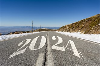 2024 New Year road trip travel and future vision concept