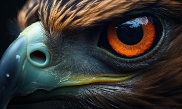 Eagle eye close-up showcasing reflective gaze and textured feathers AI generated