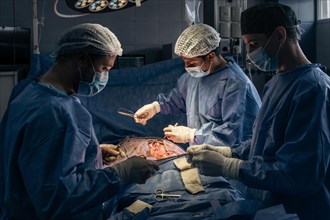 Medical team during an operation in the operating room. Scoliosis surgery