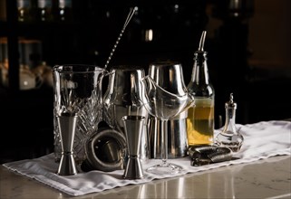 Set of bar accessories for making cocktails