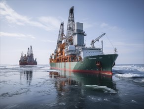 Offshore drilling ship in a cold