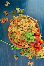 Top view of a bowl with farfalle pasta