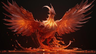 Fantasy bird figure. Burning phoenix on dark background. Fantasy background concept. Flame wings AI generated