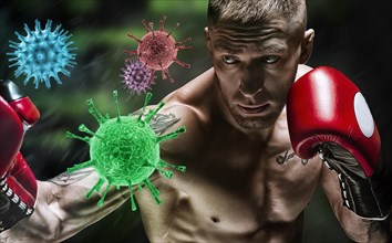 Coronavirus spreads through the boxing gym. Quarantine and epidemic concept. Stay at home.