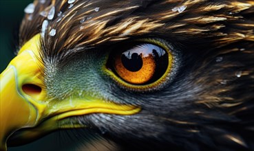 A close-up of an eagle's eye revealing the world reflected within AI generated