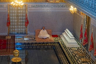 Interior of Mausoleum of Mohammed V showing reader of the Quran