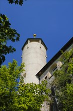 Lookout tower at the end of the 19th century at Teck Castle with the Schwaebischer Albverein hiking centre