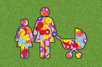 Pictogram of a mother with two children