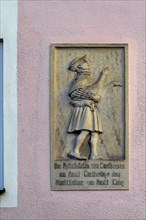 Pink house wall with half relief -Martinstag-