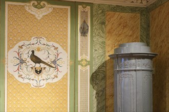 Painted wall panelling with pheasant