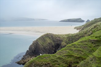 View over sandbar in the mist from St Ninian's Isle