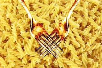 Fork with pasta fusilli