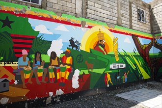 Mural depicting the creation of Trench Town and the Rastafarian religion