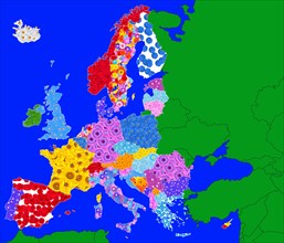 Continent of Europe in colours typical of some countries