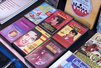 Old music cassettes and CDs of singer Elvis Presley