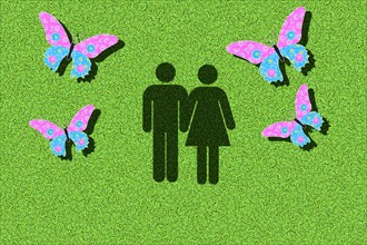 Pictogram of a couple with butterflies in their stomach