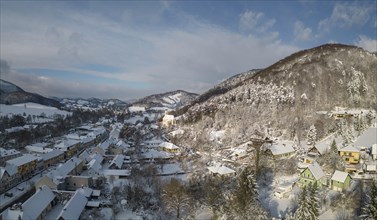 Aerial view in winter of the village