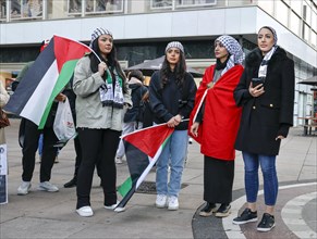 Participants in the Freedom for the People of Gaza demonstration gathered at Alexanderplatz to protest against Israel's actions in the Gaza Strip