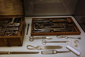 Set of surgical instruments for brain surgery in the Dr Guislain Museum about the history of psychiatry