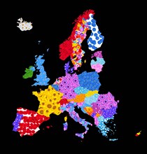 Continent of Europe in partly typical national colours