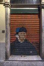 Painting after Van Gogh painted on a closed tobacco shop in the historic centre